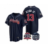 Men's Atlanta Braves #13 Ronald Acuna Jr. 2021 Navy World Series With 150th Anniversary Patch Cool Base Baseball Jersey