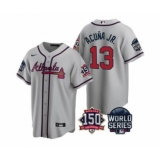 Men's Atlanta Braves #13 Ronald Acuna Jr. 2021 Gray World Series With 150th Anniversary Patch Cool Base Baseball Jersey