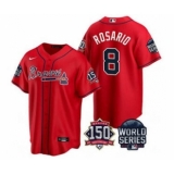 Men's Atlanta Braves #8 Eddie Rosario 2021 Red World Series With 150th Anniversary Patch Cool Base Stitched Jersey