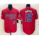 Men's Puerto Rico Baseball #15 Emmanuel Rivera Number 2023 Red World Classic Stitched Jersey1