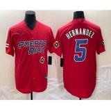 Men's Puerto Rico Baseball #5 Enrique Hernandez 2023 Red World Classic Stitched Jersey