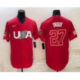 Men's USA Baseball #27 Mike Trout 2023 Red World Classic Stitched Jersey