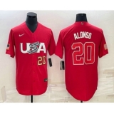 Men's USA Baseball #20 Pete Alonso Number 2023 Red World Classic Stitched Jerseys