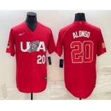 Mens USA Baseball #20 Pete Alonso Number 2023 Red World Classic Stitched Jersey