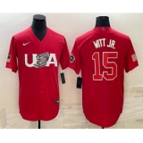 Men's USA Baseball #15 Bobby Witt Jr 2023 Red World Baseball Classic Stitched Jersey