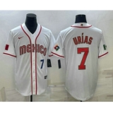 Men's Mexico Baseball #7 Julio Urias Number 2023 White World Baseball Classic Stitched Jersey1