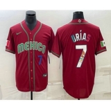 Men's Mexico Baseball #7 Julio Urias Number 2023 Red Blue World Baseball Classic Stitched Jersey1