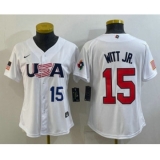 Women's USA Baseball #15 Bobby Witt Jr Number 2023 White World Classic Replica Stitched Jersey