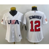 Women's USA Baseball #12 Kyle Schwarber 2023 White World Classic Stitched Jersey