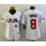 Women's USA Baseball #8 Trea Turner 2023 White World Classic Stitched Jersey