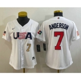 Women's USA Baseball #7 Tim Anderson Number 2023 White World Classic Stitched Jersey