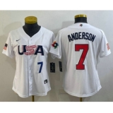 Women's USA Baseball #7 Tim Anderson Number 2023 White World Classic Stitched Jerseys
