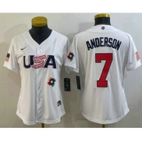 Women's USA Baseball #7 Tim Anderson 2023 White World Classic Stitched Jerseys