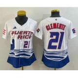 Women's Puerto Rico Baseball #21 Roberto Clemente Number 2023 White World Classic Stitched Jerseys