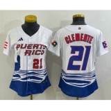 Womens Puerto Rico Baseball #21 Roberto Clemente Number 2023 White World Classic Stitched Jersey