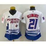 Women's Puerto Rico Baseball #21 Roberto Clemente 2023 White World Classic Stitched Jersey