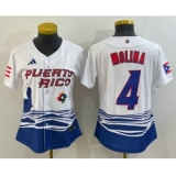 Women's Puerto Rico Baseball #4 Yadier Molina 2023 Red World Classic Stitched Jersey