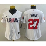 Women's USA Baseball #27 Mike Trout 2023 White World Classic Replica Stitched Jerseys
