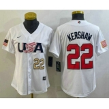 Women's USA Baseball #22 Clayton Kershaw Number 2023 White World Classic Stitched Jersey