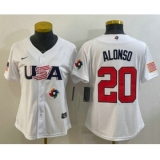 Women's USA Baseball #20 Pete Alonso 2023 White World Classic Stitched Jerseys