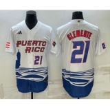 Men's Puerto Rico Baseball #21 Roberto Clemente Number 2023 White World Baseball Classic Stitched Jersey