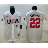 Men's USA Baseball #22 Clayton Kershaw 2023 White World Baseball Classic Stitched Jersey