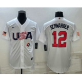 Men's USA Baseball #12 Kyle Schwarber 2023 White World Baseball Classic Stitched Jerseys