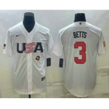 Men's USA Baseball #3 Mookie Betts 2023 White World Baseball Classic Replica Stitched Jerseys