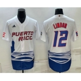 Men's Puerto Rico Baseball #23 Francisco Lindor White 2023 World Baseball Classic Stitched Jerseys