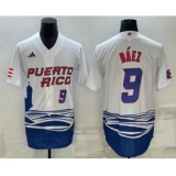 Mens Puerto Rico Baseball #9 Javier Baez Number White 2023 World Baseball Classic Stitched Jersey