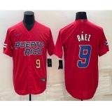 Men's Puerto Rico Baseball #9 Javier Baez Number 2023 Red World Baseball Classic Stitched Jerseys
