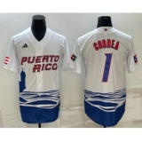 Men's Puerto Rico Baseball #1 Carlos Correa White 2023 World Baseball Classic Stitched Jerseys