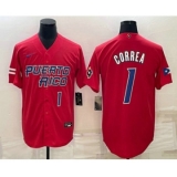 Men's Puerto Rico Baseball #1 Carlos Correa Number 2023 Red World Baseball Classic Stitched Jersey