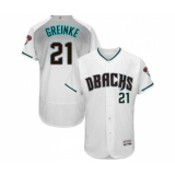 Men's Arizona Diamondbacks #21 Zack Greinke White Teal Alternate Authentic Collection Flex Base Baseball Jersey