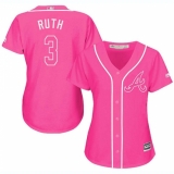 Women's Majestic Atlanta Braves #3 Babe Ruth Replica Pink Fashion Cool Base MLB Jersey