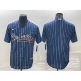 Men's Atlanta Braves Blank Navy Blue Pinstripe Stitched MLB Cool Base Nike Jersey