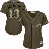 Women's Majestic Atlanta Braves #13 Ronald Acuna Jr. Authentic Green Salute to Service MLB Jersey