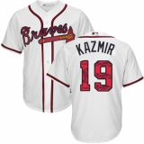 Men's Majestic Atlanta Braves #19 Scott Kazmir Authentic White Team Logo Fashion Cool Base MLB Jersey
