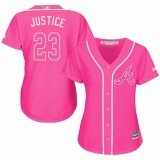 Women's Majestic Atlanta Braves #23 David Justice Replica Pink Fashion Cool Base MLB Jersey