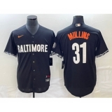 Men's Baltimore Orioles #31 Cedric Mullins Black 2023 City Connect Cool Base Stitched Jersey 1