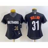 Women's Baltimore Orioles #31 Cedric Mullins Number Black 2023 City Connect Cool Base Stitched Jersey