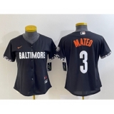 Women's Baltimore Orioles #3 Jorge Mateo Black 2023 City Connect Cool Base Stitched Jersey 1