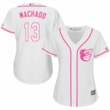 Women's Majestic Baltimore Orioles #13 Manny Machado Replica White Fashion Cool Base MLB Jersey