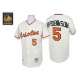 Men's Mitchell and Ness Baltimore Orioles #5 Brooks Robinson Replica Cream Throwback MLB Jersey