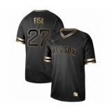 Men's Boston Red Sox #27 Carlton Fisk Authentic Black Gold Fashion Baseball Jersey