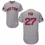 Men's Majestic Boston Red Sox #27 Carlton Fisk Grey Road Flex Base Authentic Collection 2018 World Series Champions MLB Jersey