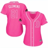Women's Majestic Boston Red Sox #21 Roger Clemens Authentic Pink Fashion 2018 World Series Champions MLB Jersey