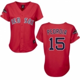 Women's Majestic Boston Red Sox #15 Dustin Pedroia Authentic Red 2018 World Series Champions MLB Jersey