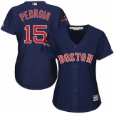 Women's Majestic Boston Red Sox #15 Dustin Pedroia Authentic Navy Blue Alternate Road 2018 World Series Champions MLB Jersey