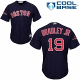 Youth Majestic Boston Red Sox #19 Jackie Bradley Jr Authentic Navy Blue Alternate Road Cool Base 2018 World Series Champions MLB Jersey